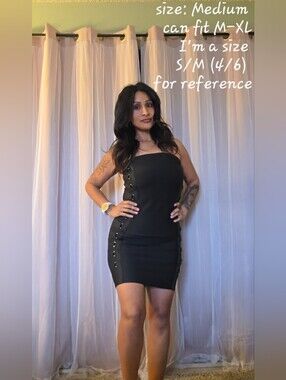 Strapless Black Bodycon Dress with Side Lace-Up Detail